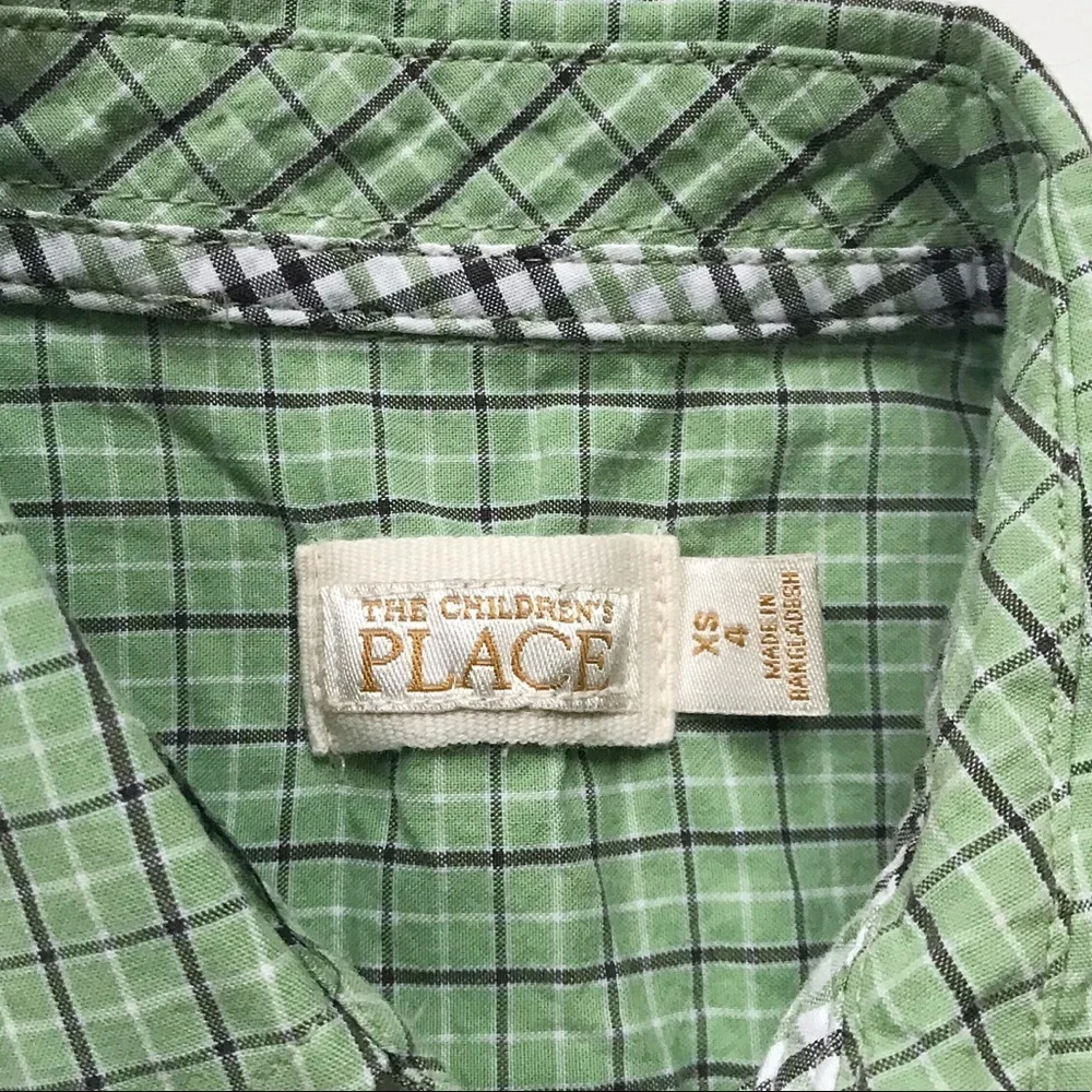 •Children’s Place• green plaid poplin shirt